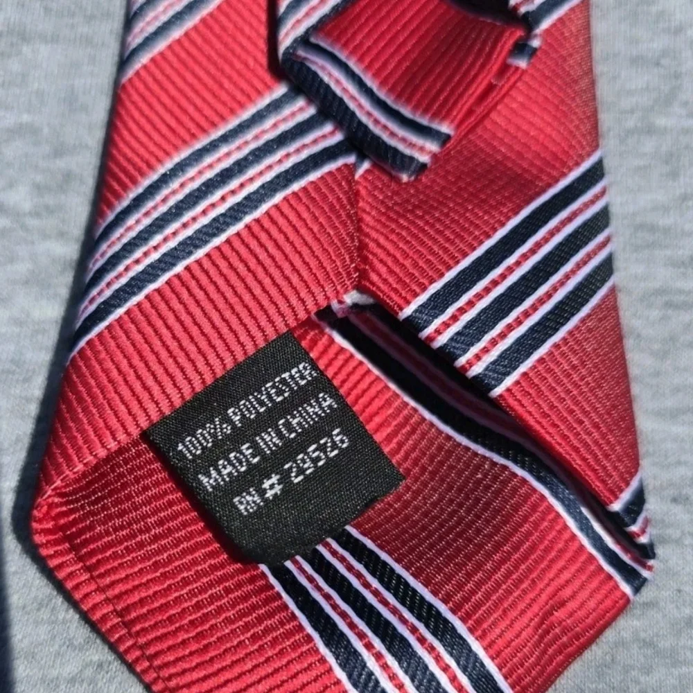 Boy's George Red Clip On Tie w/ Dark Blue and White Striped Pattern